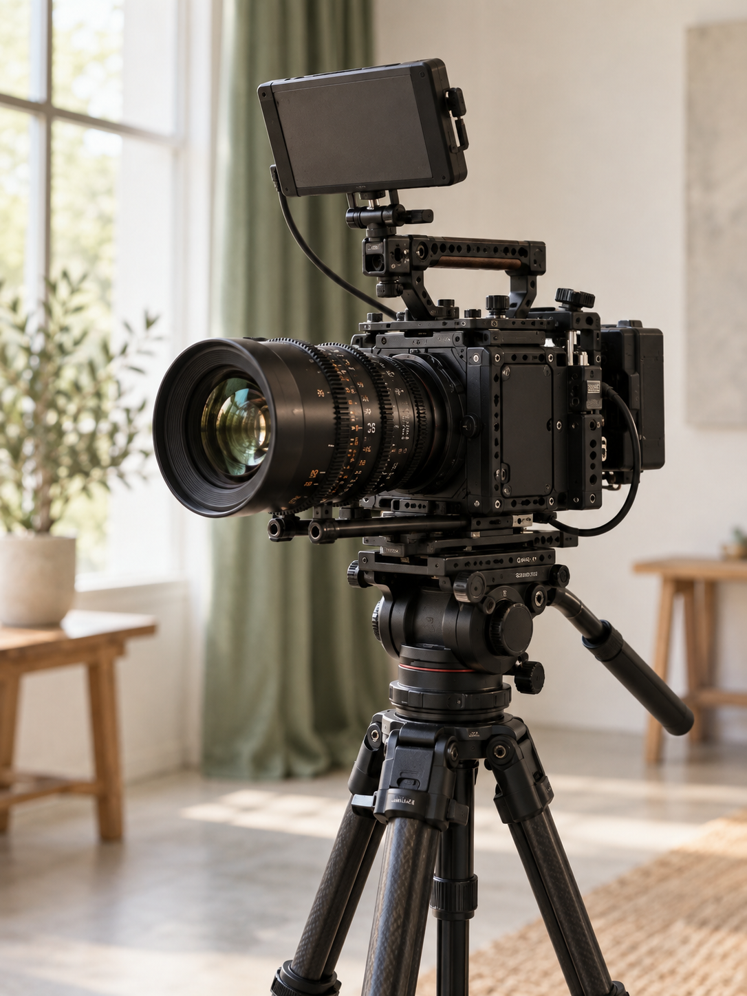 Professionele filmcamera in zacht daglicht